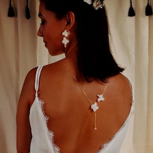 Double fresh eternal flower back necklace – Original wedding back jewelry