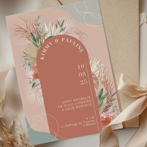 Modèle faire-part mariage MTL terracotta vert sauge, invitation mariage numérique modifiable Faire-part de mariage imprimable à télécharger