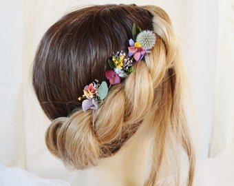 3 pics à chignon fleurs éternelles colorées fuchsia, mauve, orange et vert – bijoux mariage collection acidulée