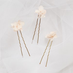 3 small dried hydrangea flower hairpins – various colors