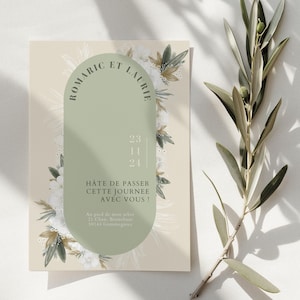 MTL boho nature sage green wedding invitation template Editable and printable digital wedding invitation to download.