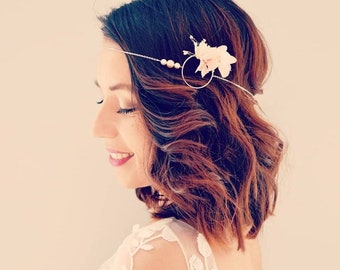 Accessoire de cheveux mariée rose pâle à fleurs naturelles éternelles