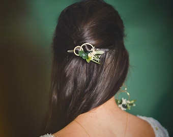 Plant hair barrette – preserved eucalyptus and olive branches hair clip