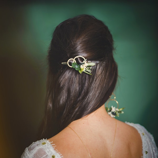 Barrette à cheveux végétale – pince à cheveux eucalyptus et rameaux d’olivier stabilisés