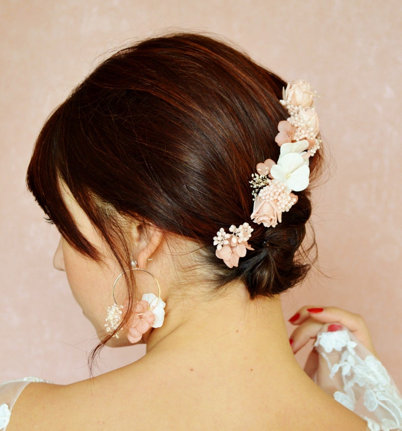 1 Peigne à chignon fleurs fraiches vieux rose image 3