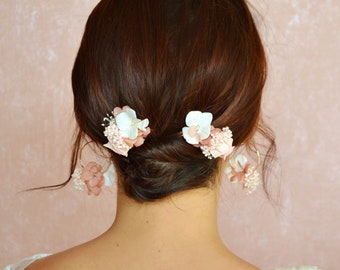 1 Peigne à chignon fleurs fraiches vieux rose