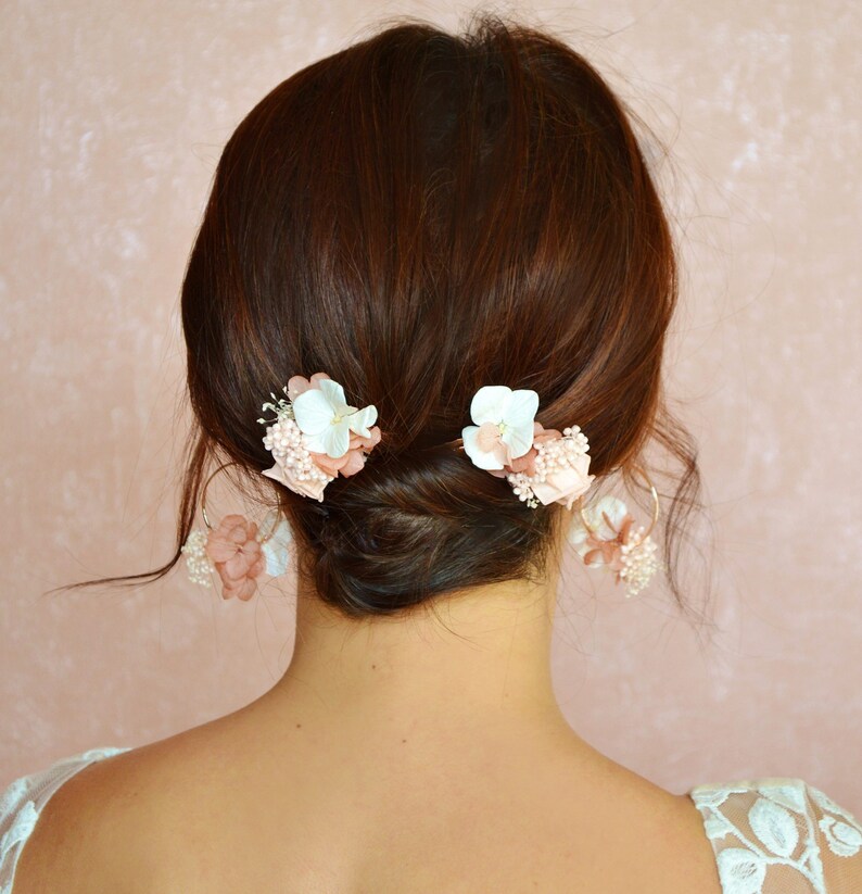 1 Peigne à chignon fleurs fraiches vieux rose image 1