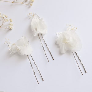 3 pics à chignon fleurs fraîches éternelles blanc ivoire Collection pure image 7
