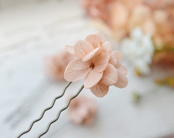 3 épingles à cheveux petites fleurs d’hortensias vieux rose – divers coloris