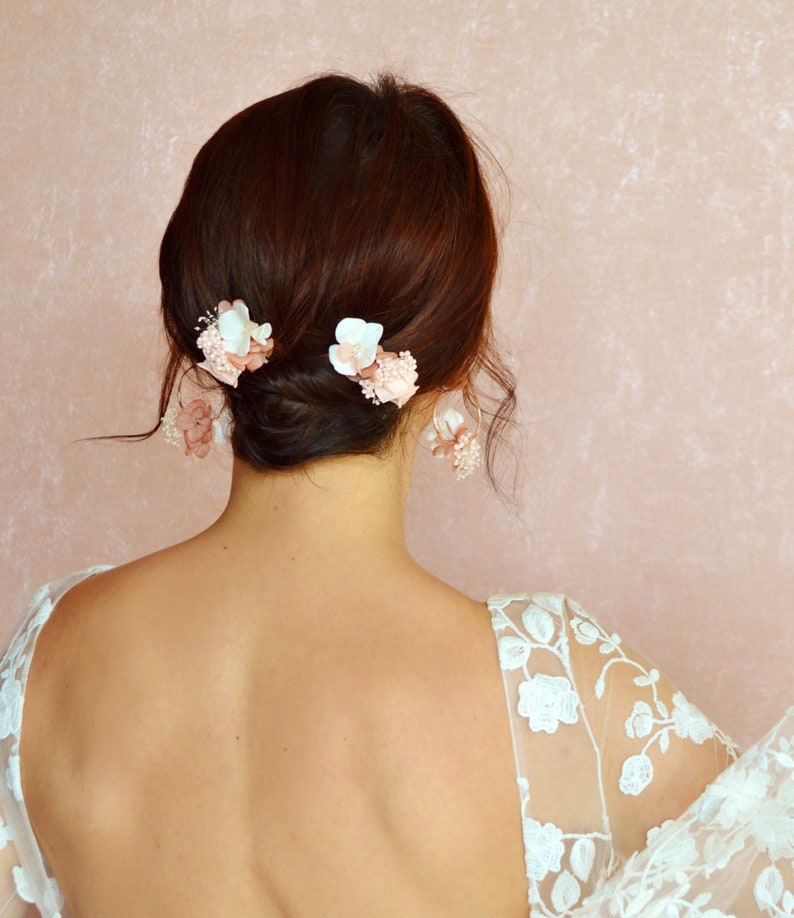 1 Peigne à chignon fleurs fraiches vieux rose image 5