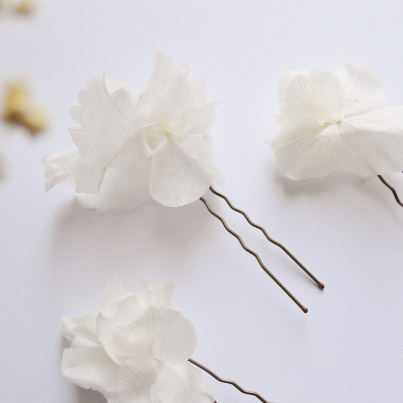 3 pics à chignon fleurs fraîches éternelles blanc ivoire Collection pure image 1
