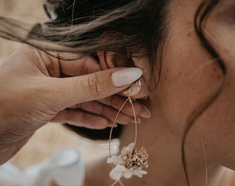 Boucles d’oreilles fleur séchées vieux rose et hortensia éternel