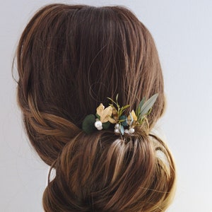 6 épingles à chignon eucalyptus stabilisé, végétaux, perles et détails dorés bijoux mariage collection eucalyptus image 8