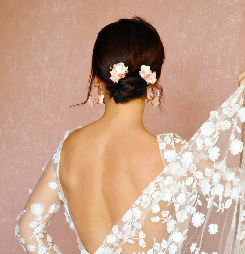 1 Peigne à chignon fleurs fraiches vieux rose image 7