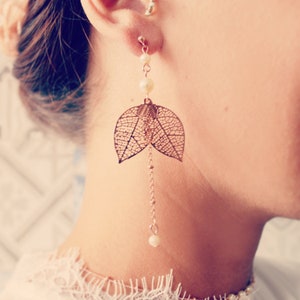 Rose gold leaf earrings – country and nature wedding set