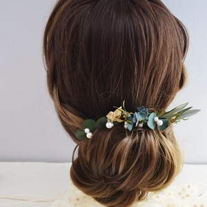 6 épingles à chignon eucalyptus stabilisé, végétaux, perles et détails dorés bijoux mariage collection eucalyptus image 9