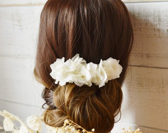 Peigne à cheveux mariage fleurs fraîches éternelles blanc ivoire – Collection pure