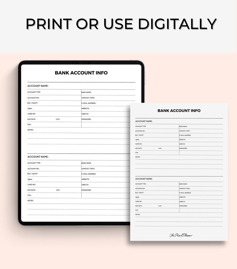 Credit Card Information Tracker Printable Password Printable Etsy