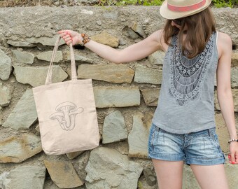 Organic Canvas Mushroom Tote Bag | Mushroom Bag | Cottage Core | Eco-Friendly | Organic Tote | Chanterelle Bag | Cotton Bag