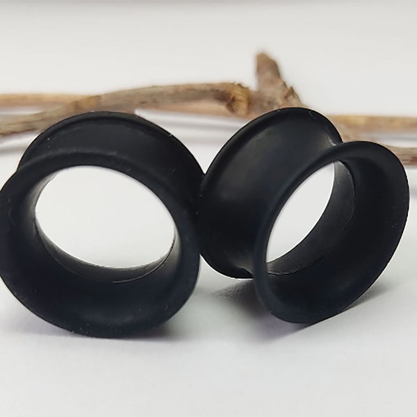 1 paire Matte Silicone Flesh Tunnel Silicone Ear Plug Ear Piercing double évasé 6 - 16 mm noir longueur 10 mm hommes