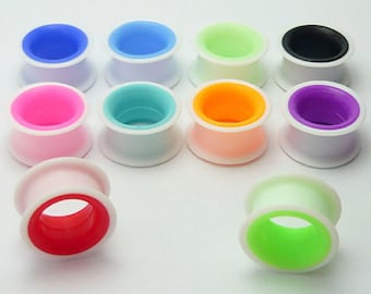 1 Paar Extra Soft Silikon Flesh Tunnel Silicone Ear Plug Ohr Piercing double flared farbig 6- 10 mm grün blau rot orange weiß lila pink