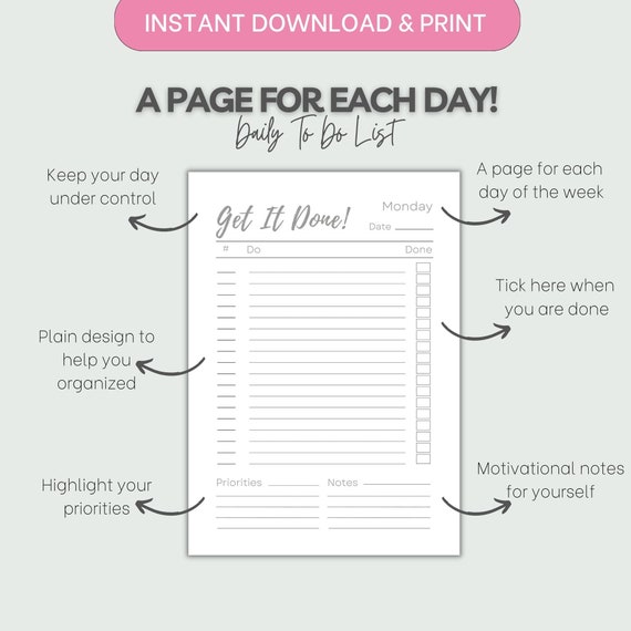 7-day to Do List Plain Printable To-do List Instant Download - Etsy