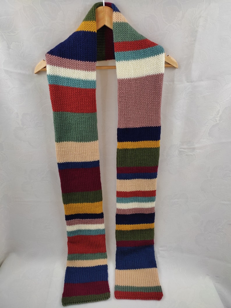 Écharpe en laine rayée XXL écharpe tricotée écharpe d'hiver faite à la main chaude sans rayures cadeau de confort double face image 4