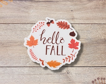 Hello Fall Vinyl Sticker | Glossy Finish | Fall Sticker | Autumn Sticker | Fall Season Sticker, Thanksgiving Sticker, Laptop Sticker