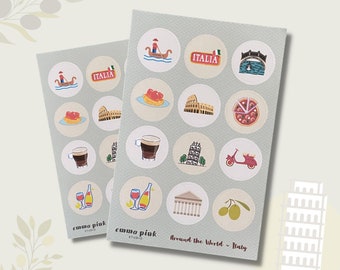 Italy Travel Sticker Sheet | Around the World | Vinyl or Paper Sticker Sheet | BuJo Stickers | Scrapbook Stickers | Planner Stickers