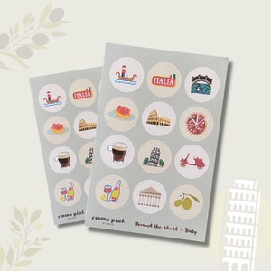 Italy Travel Sticker Sheet | Around the World | Vinyl or Paper Sticker Sheet | BuJo Stickers | Scrapbook Stickers | Planner Stickers