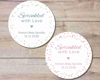 Personalized Sprinkled with Love Baby Shower Stickers, Custom Thank You for Showering Baby Boy Girl Labels