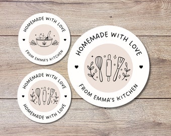 Personalized Homemade with Love Stickers, Customized Baked Goods Labels, Matte or Glossy Finish, Small Business Baking Packaging Labels