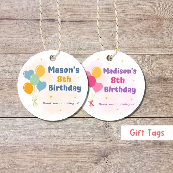 Personalized Birthday Gift Tags, Matte Finish, Happy Birthday Favor Treat Bag Tag, Cute Birthday Tags, Custom Gift Tags, Custom Birthday Tag