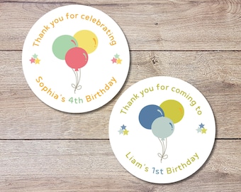 Personalized Happy Birthday Balloon Sticker, Custom Thank You for Coming Celebrating Party Favor Gift Bag Labels