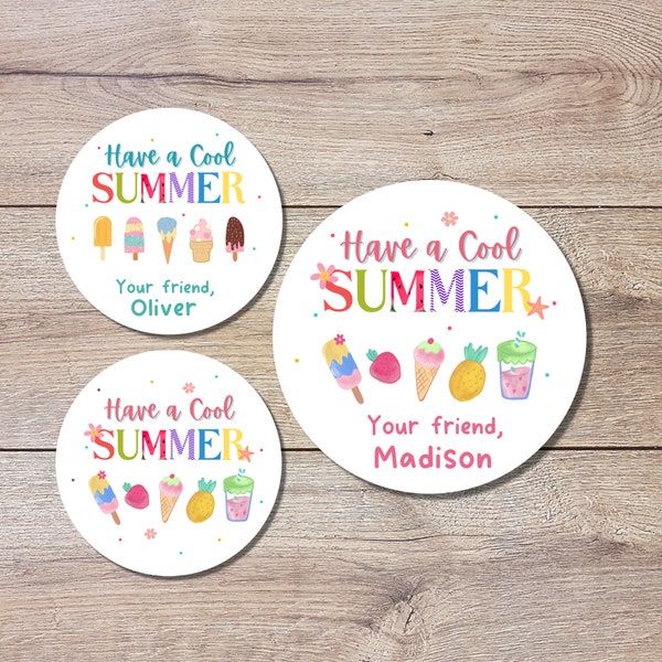 Personalized School Party Stickers, Have a Cool Summer Label, End of School Party Treat Bag Sticker, Last Day of School Party Stickers