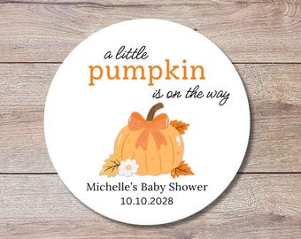 Personalized A Little Pumpkin is on the Way Baby Shower Stickers, Custom Baby Sprinkle Thank You Party Favor Gift Labels