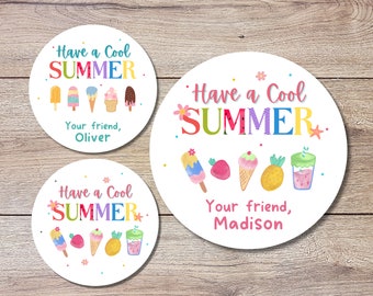 Personalized School Party Stickers, Have a Cool Summer Label, End of School Party Treat Bag Sticker, Last Day of School Party Stickers
