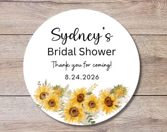 Sunflower Bridal Shower Favor Stickers, Custom Thank You Labels, Personalized Baby Shower Shower, Bride-to-Be Party Favor Stickers
