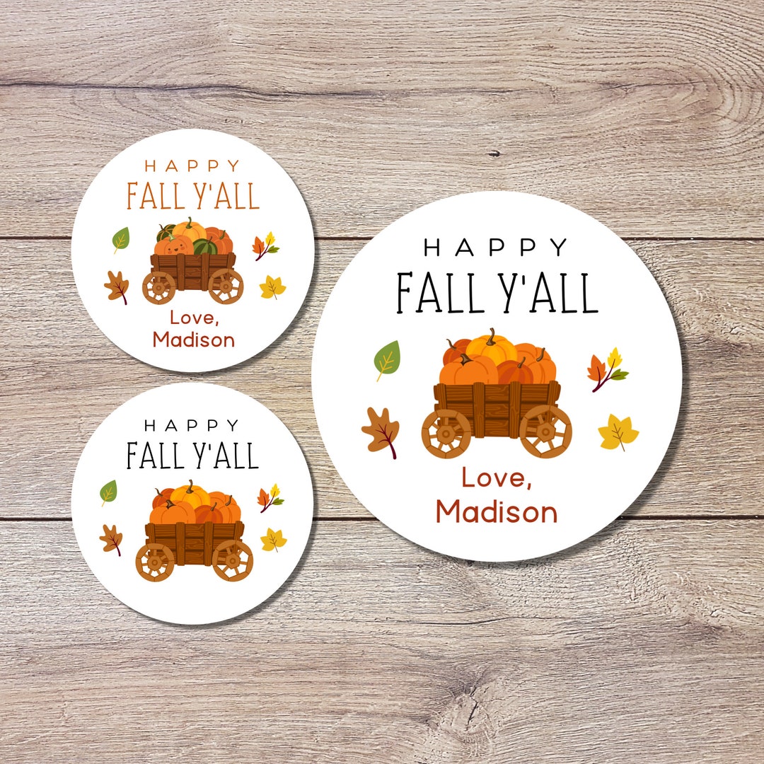 Happy Fall Y'all Personalized Stickers, Custom Happy Fall Thanksgiving ...