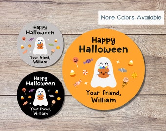 Personalized Halloween Stickers, Custom Halloween Goody Bag Label, Kids Happy Halloween School Event Label, Cute Ghost Party Favor Sticker