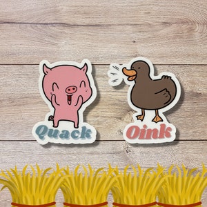 Funny Animals Vinyl Sticker | Pig vs. Duck | Matte Finish | Waterproof | Laptop Sticker | Water Bottle Sticker | Animals Sticker