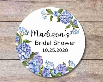 Hydrangea Floral Bridal Shower Favor Stickers, Custom Thank You Labels, Personalized Bridal Shower Bride-to-Be Party Favor