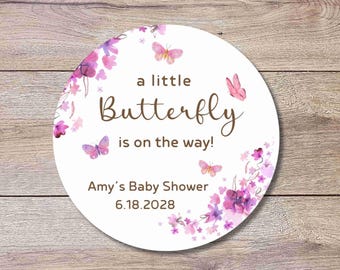 Personalized A Little Butterfly Is on the Way Floral Baby Shower Stickers, Thank You for Coming Party Gift Labels