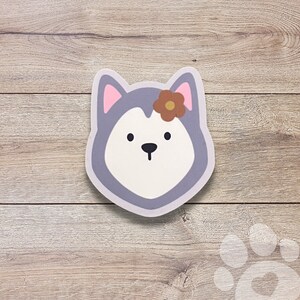 Husky Vinyl Sticker | Dog Flower Sticker | Glossy Finish | Waterproof | Laptop Sticker | Water Bottle Sticker | Animals Sticker