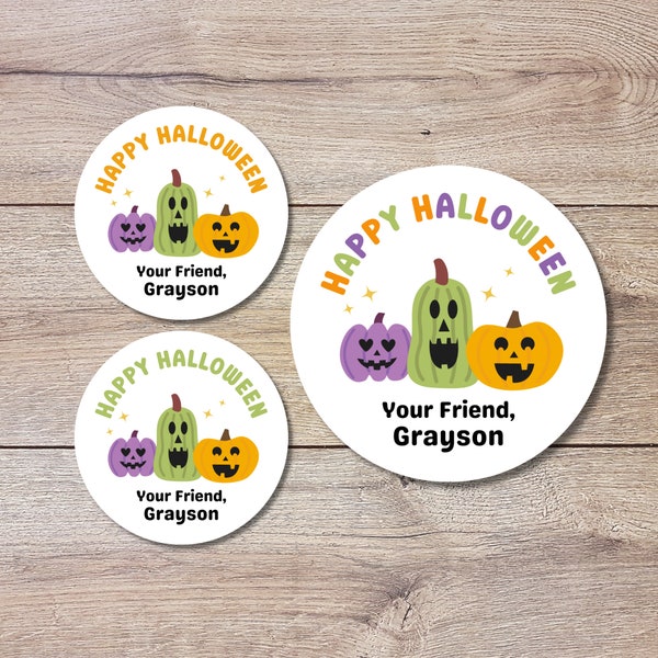 Personalized Halloween Stickers, Custom Halloween Goody Bag Label, Kids Happy Halloween School Event Label, Easy Peel, Spooky Pumpkins