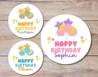 Personalized Happy Birthday Stickers, Custom Thank You Kids All Ages Party Favor Gift Bags Labels