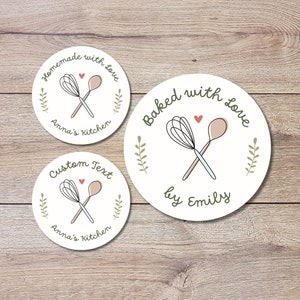 Personalized Baked with Love Stickers, Customized Baked Goods Label, Baking Stickers, Small Business Bakery Packaging Labels