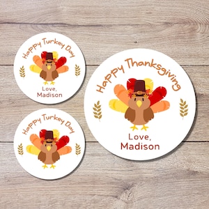 Personalized Thanksgiving Stickers, Custom Happy Turkey Day Label, Autumn Fall Thank You Greetings Invitation Envelope Seal, Easy to Peel