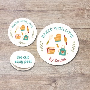 Personalized Baked with Love Stickers, Customized Baked Goods Label, Matte or Glossy Finish, Small Business Bakery Packaging Labels