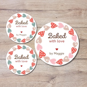 Valentine Baking Stickers, Personalized Valentine Baked with Love Labels, Custom Made with Love Gift Tags, Happy Valentine Home Baking